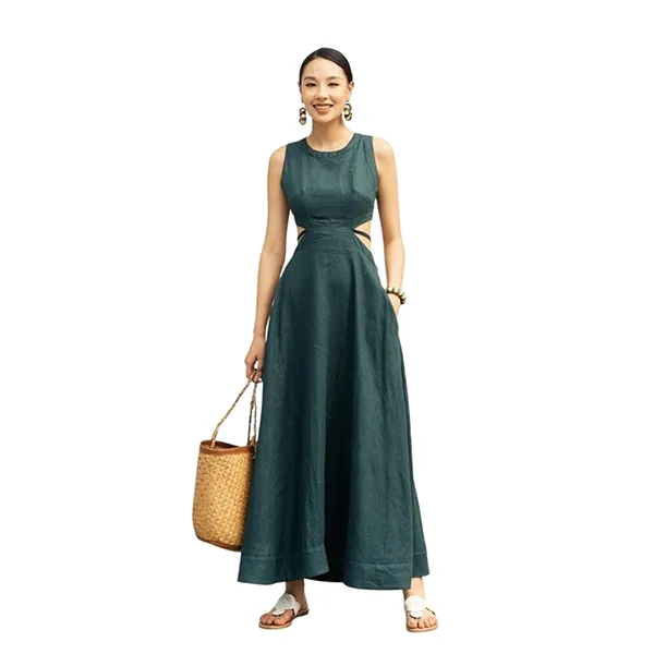 Váy Xòe Nữ F2 Fashion & Freedom Women's Linen Dress In Teal Blue Free Color D735-XCV-S-0723 Màu Xanh Cổ Vịt Size S