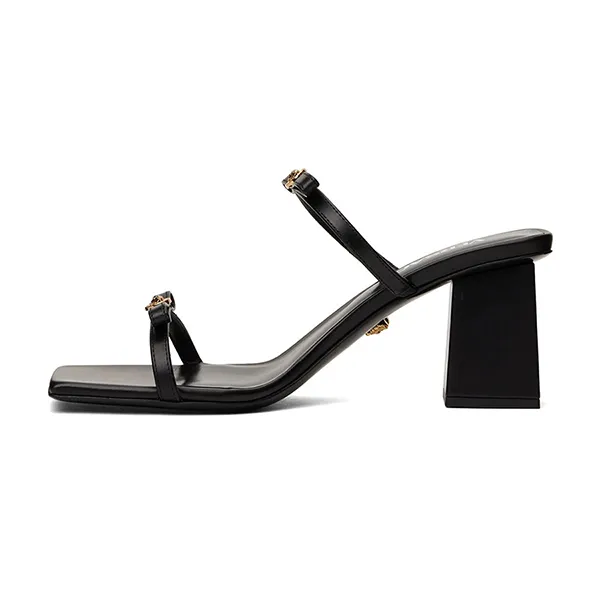 Dép Cao Gót Nữ Versace Gianni Ribbon Heeled Sandals Màu Đen Size 37