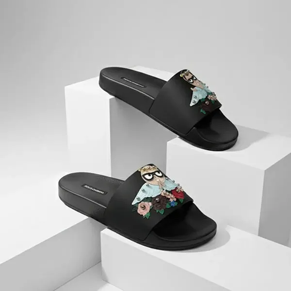 Dép Dolce & Gabbana D&G Designer Pattern CP41526 Màu Đen Họa Tiết Size 41