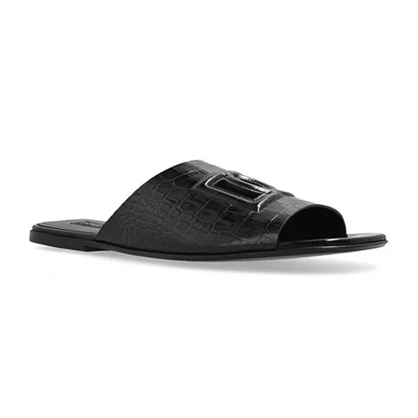 Dép Dolce & Gabbana D&G In Black Leather With A Crocodile Skin Effect A80272 AC606 80999 Màu Đen Size 40