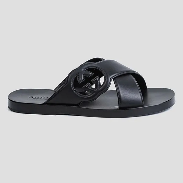 Dép Nam Gucci Interlocking G Slide Sandal In Black 738471 US000 10000 Màu Đen Size 5