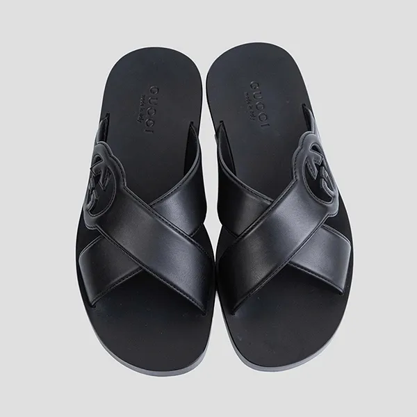 Dép Nam Gucci Interlocking G Slide Sandal In Black 738471 US000 10000 Màu Đen Size 5