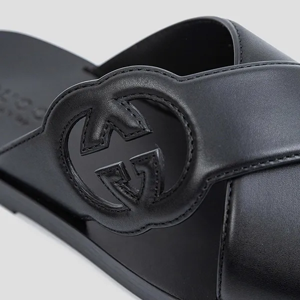 Dép Nam Gucci Interlocking G Slide Sandal In Black 738471 US000 10000 Màu Đen Size 5
