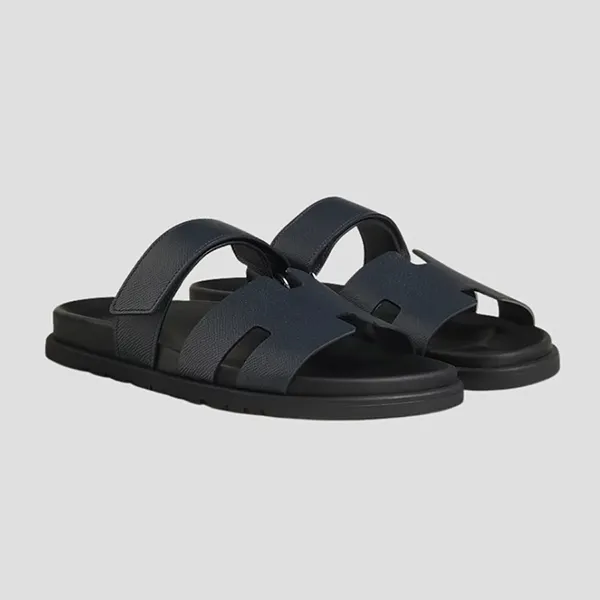 Dép Nam Hermès Chypre Sandal In Black Navy 2222857ZH 02509 Màu Xanh Navy Size 41