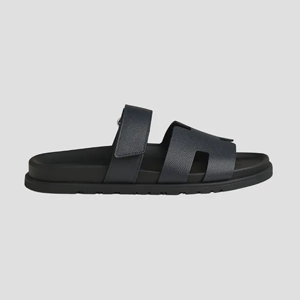 Dép Nam Hermès Chypre Sandal In Black Navy 2222857ZH 02509 Màu Xanh Navy Size 41