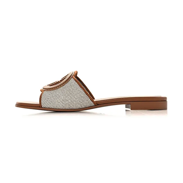 Dép Nữ Gucci Canvas Rice Cosmos Softy Calfskin Interlocking G Cut Out Slide Sandals Màu Nâu Size 37