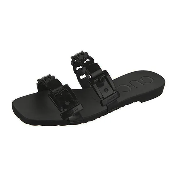 Dép Nữ Gucci Wanita High Quality GC Rubber Flat Hitam Màu Đen Size 35