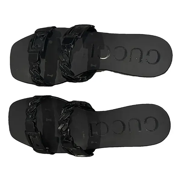 Dép Nữ Gucci Wanita High Quality GC Rubber Flat Hitam Màu Đen Size 35
