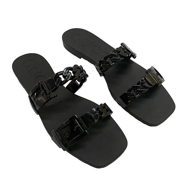 Dép Nữ Gucci Wanita High Quality GC Rubber Flat Hitam Màu Đen Size 35