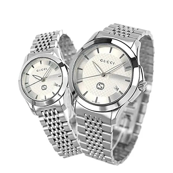 Đồng Hồ Đôi Gucci Men's Women's Watch YA1264174/YA1265028 Màu Bạc