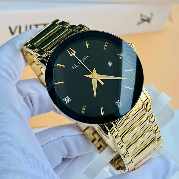 Đồng Hồ Nam Bulova 97D116 Diamond Black Dial Yellow Gold-tone Men's Watch Màu Vàng Gold