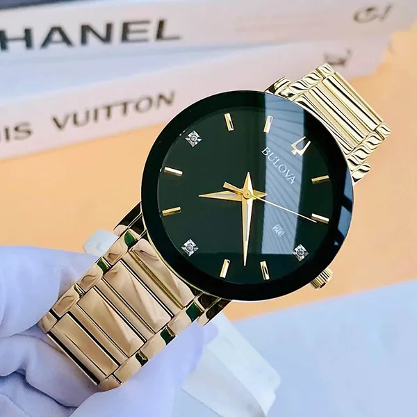 Đồng Hồ Nam Bulova 97D116 Diamond Black Dial Yellow Gold-tone Men's Watch Màu Vàng Gold