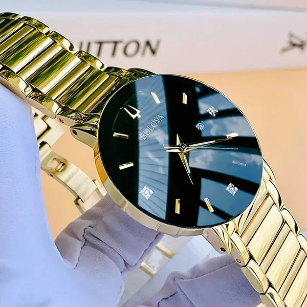 Đồng Hồ Nam Bulova 97D116 Diamond Black Dial Yellow Gold-tone Men's Watch Màu Vàng Gold