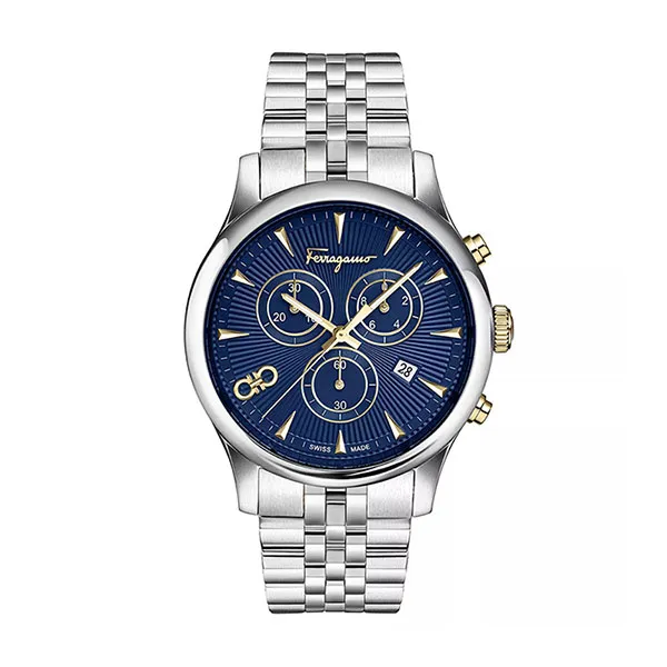 Đồng Hồ Nam Ferragamo Duo Chronograph 42mm Màu Bạc Xanh