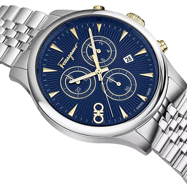 Đồng Hồ Nam Ferragamo Duo Chronograph 42mm Màu Bạc Xanh