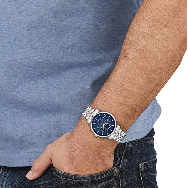 Đồng Hồ Nam Ferragamo Duo Chronograph 42mm Màu Bạc Xanh
