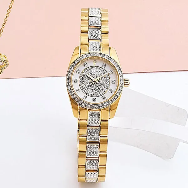 Đồng Hồ Nữ Bulova Swarovski Ladies Watch 98L241 Gold Tone Màu Vàng/ Trắng