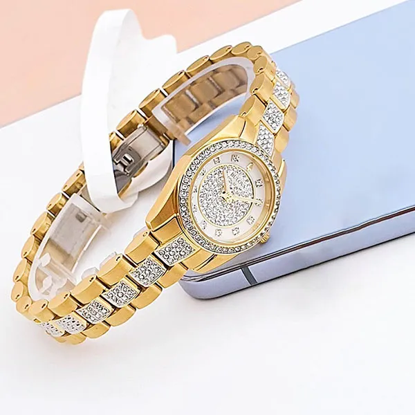 Đồng Hồ Nữ Bulova Swarovski Ladies Watch 98L241 Gold Tone Màu Vàng/ Trắng