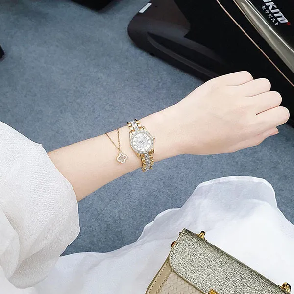 Đồng Hồ Nữ Bulova Swarovski Ladies Watch 98L241 Gold Tone Màu Vàng/ Trắng