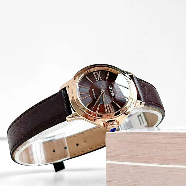 Đồng Hồ Nữ Citizen EM1163-09X Eco Drive Ceci Sapphire Brown Màu Nâu