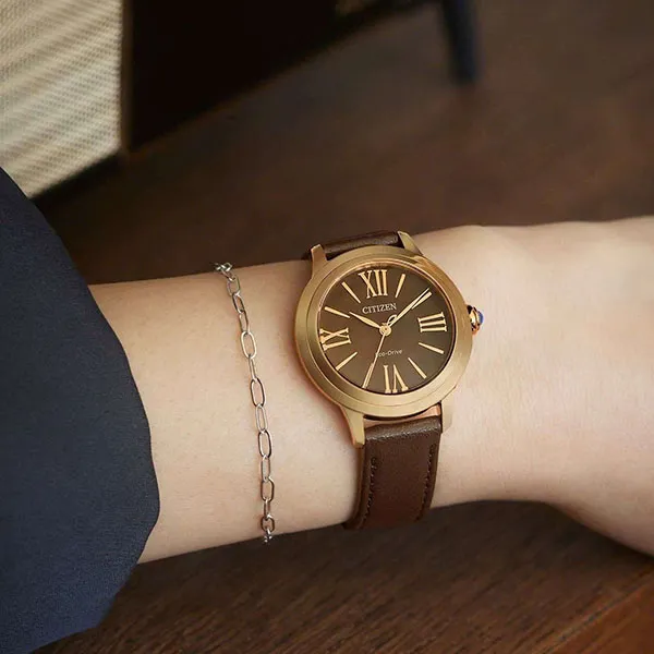 Đồng Hồ Nữ Citizen EM1163-09X Eco Drive Ceci Sapphire Brown Màu Nâu