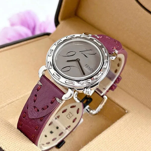 Đồng Hồ Nữ Fendi Leather Analogue Selleria Watch 36mm Màu Xám Đỏ