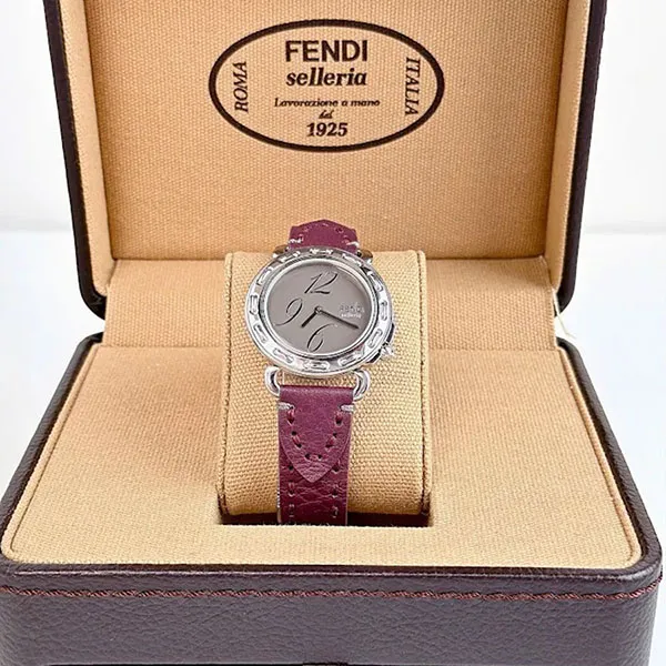 Đồng Hồ Nữ Fendi Leather Analogue Selleria Watch 36mm Màu Xám Đỏ