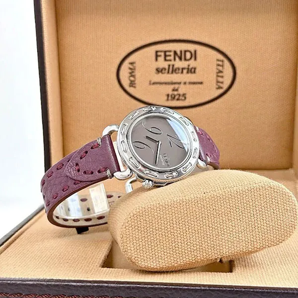 Đồng Hồ Nữ Fendi Leather Analogue Selleria Watch 36mm Màu Xám Đỏ