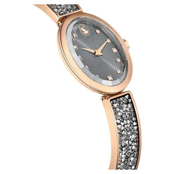 Đồng Hồ Nữ Swarovski Crystal Rock Oval Watch Swiss Made, Crystal bracelet, Gray, Rose Gold Tone Finish 5711695 Màu Xám