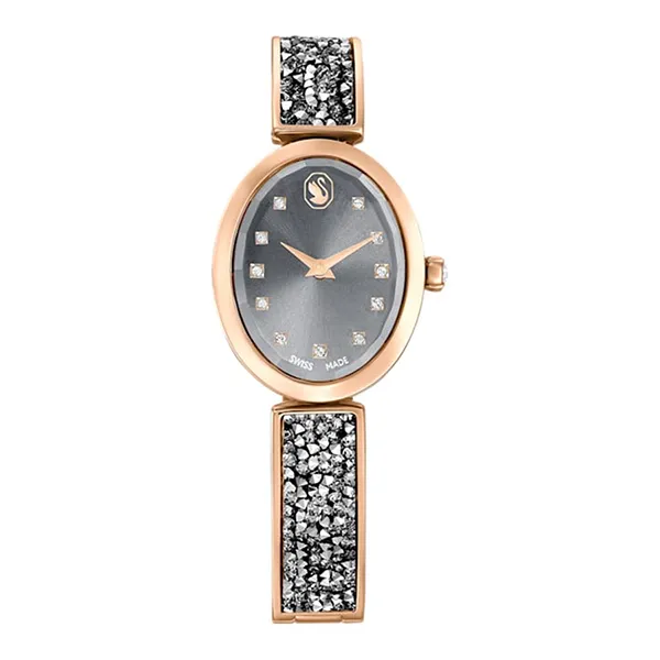 Đồng Hồ Nữ Swarovski Crystal Rock Oval Watch Swiss Made, Crystal bracelet, Gray, Rose Gold Tone Finish 5711695 Màu Xám