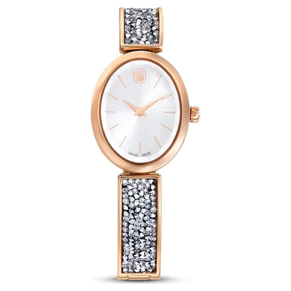 Đồng Hồ Nữ Swarovski Crystal Rock Oval Watch Swiss Made, Crystal Bracelet Rose Gold Tone Finish 5656851 Màu Xám - Vàng