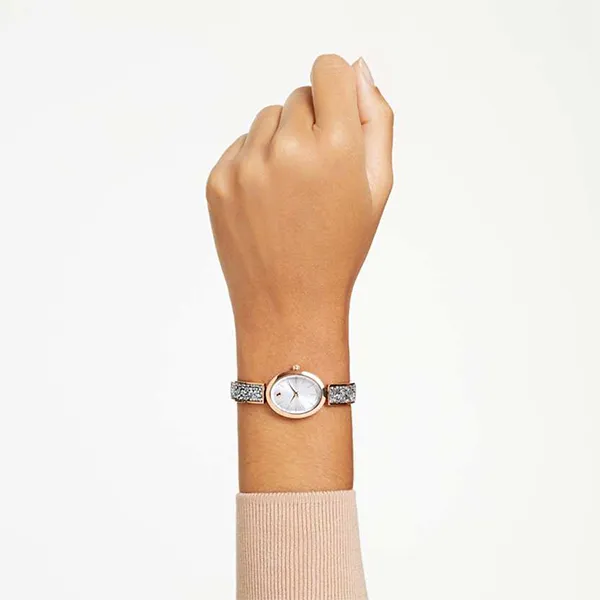 Đồng Hồ Nữ Swarovski Crystal Rock Oval Watch Swiss Made, Crystal Bracelet Rose Gold Tone Finish 5656851 Màu Xám - Vàng