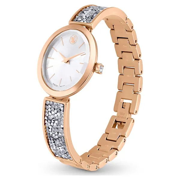 Đồng Hồ Nữ Swarovski Crystal Rock Oval Watch Swiss Made, Crystal Bracelet Rose Gold Tone Finish 5656851 Màu Xám - Vàng