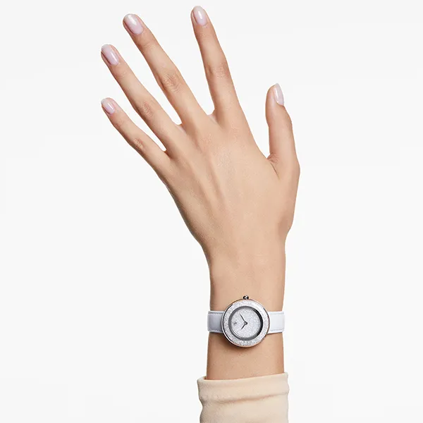 Đồng Hồ Nữ Swarovski Crystalline Lustre Watch Swiss Made, Leather Strap, White, Stainless Steel 5668887 Màu Trắng