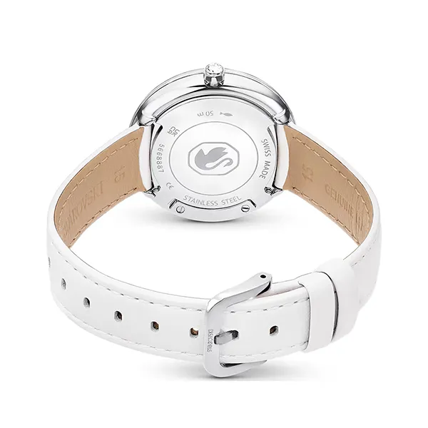 Đồng Hồ Nữ Swarovski Crystalline Lustre Watch Swiss Made, Leather Strap, White, Stainless Steel 5668887 Màu Trắng