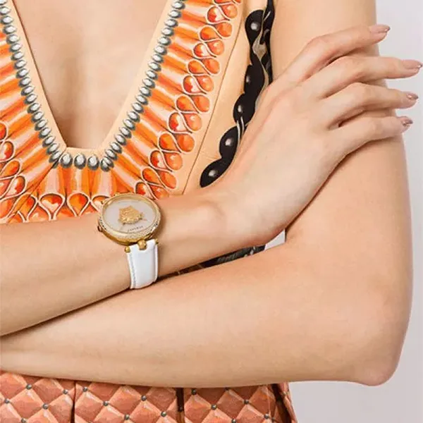 Đồng Hồ Nữ Versace Palazzo Empire Leather Watch 39mm Màu Trắng