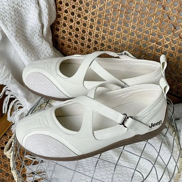 Giày Bệt Nữ Jeep Mary Jane Toe Ballet P661W13310 Màu Trắng Size 35
