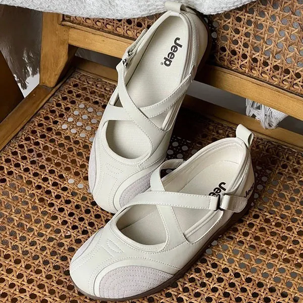 Giày Bệt Nữ Jeep Mary Jane Toe Ballet P661W13310 Màu Trắng Size 35