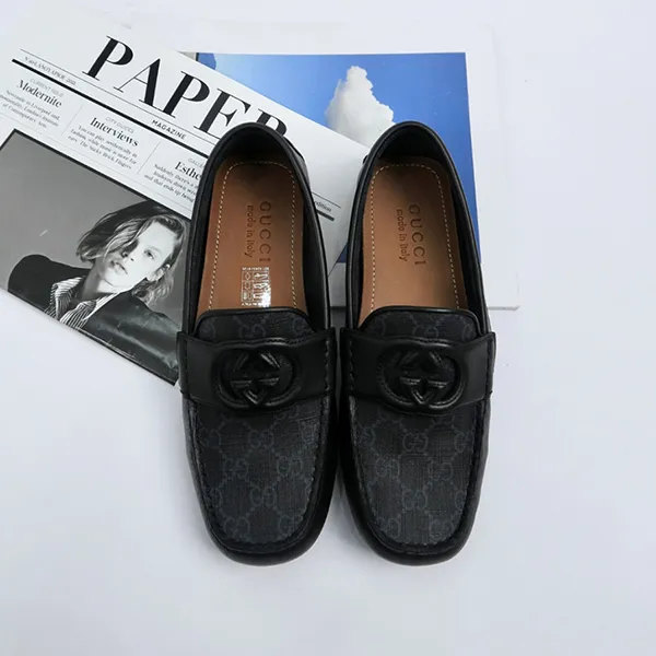 Giày Lười Nam Gucci Mocca Interlocking G Monogram In Grey 730148 AAB7Z 10000 Màu Đen Size 5