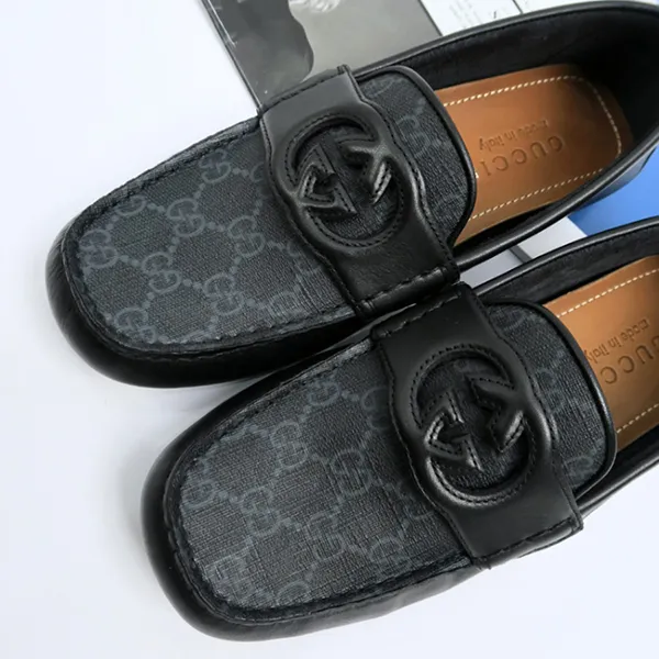 Giày Lười Nam Gucci Mocca Interlocking G Monogram In Grey 730148 AAB7Z 10000 Màu Đen Size 5