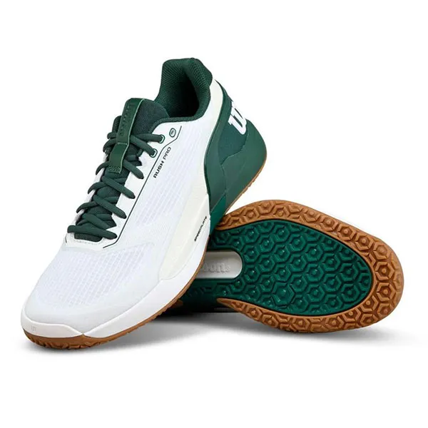 Giày Tennis/Pickleball Wilson Rush Pro 5 Omni WH/Sycam Shoes WRS340090U Màu Trắng Phối Xanh Lá Size 40