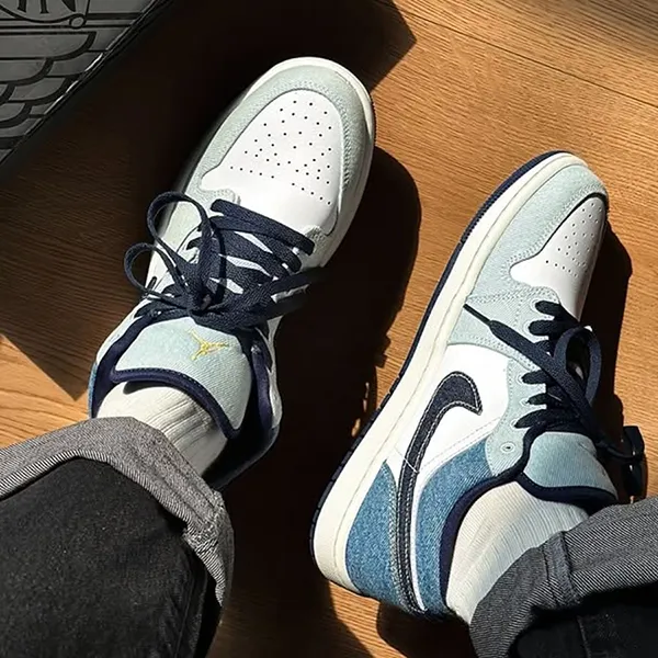 Giày Thể Thao Nam Nike Air Jordan 1 Low 'Denim' IH0648-141 Màu Xanh Trắng Size 40