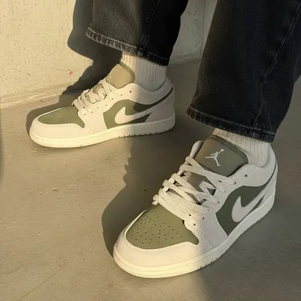 Giày Thể Thao Nam Nike Air Jordan 1 Low SE 'Medium Olive Sail' HV4089-201 Màu Xanh Trắng Size 40