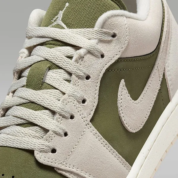 Giày Thể Thao Nam Nike Air Jordan 1 Low SE 'Medium Olive Sail' HV4089-201 Màu Xanh Trắng Size 40