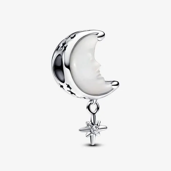 Hạt Vòng Charm Nữ Pandora 793594C01 Moon & North Star Màu Bạc