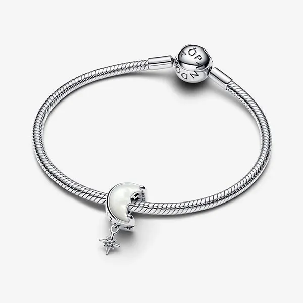 Hạt Vòng Charm Nữ Pandora 793594C01 Moon & North Star Màu Bạc