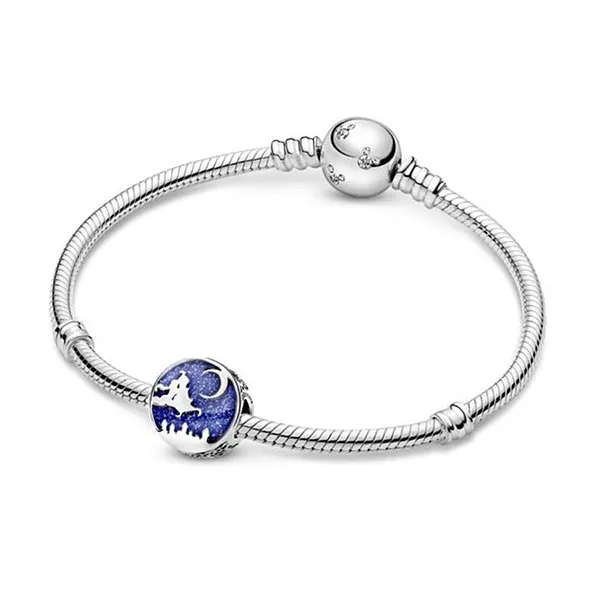 Hạt Vòng Charm Nữ Pandora Disney Aladdin And Jasmine Silver With Blue Enamel 798039ENMX Màu Bạc Xanh