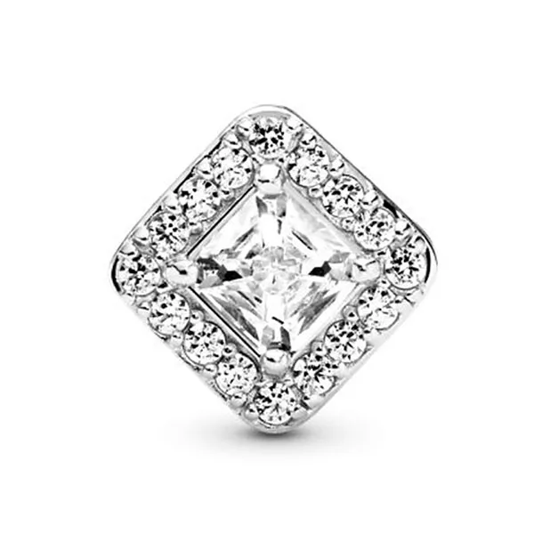 Hạt Vòng Charm Nữ Pandora Geometric Radiance 796206CZ Square Sparkle Màu Bạc Trắng