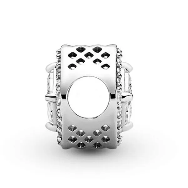 Hạt Vòng Charm Nữ Pandora Geometric Radiance 796206CZ Square Sparkle Màu Bạc Trắng