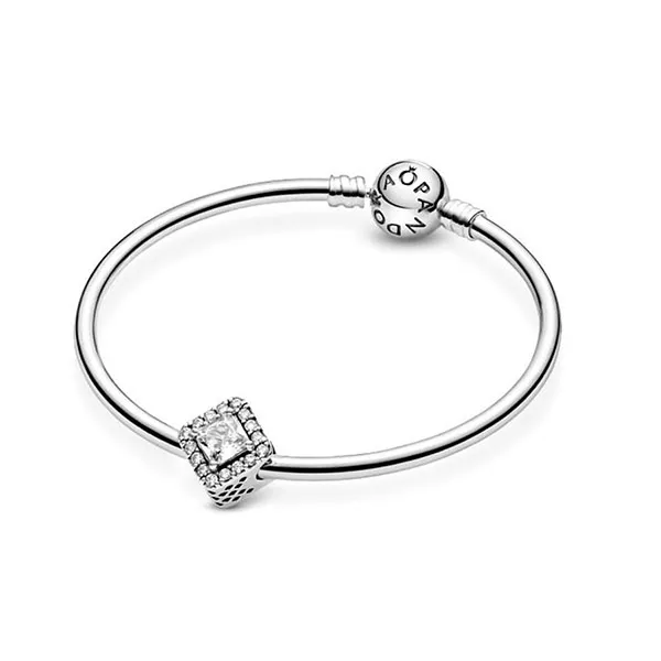 Hạt Vòng Charm Nữ Pandora Geometric Radiance 796206CZ Square Sparkle Màu Bạc Trắng